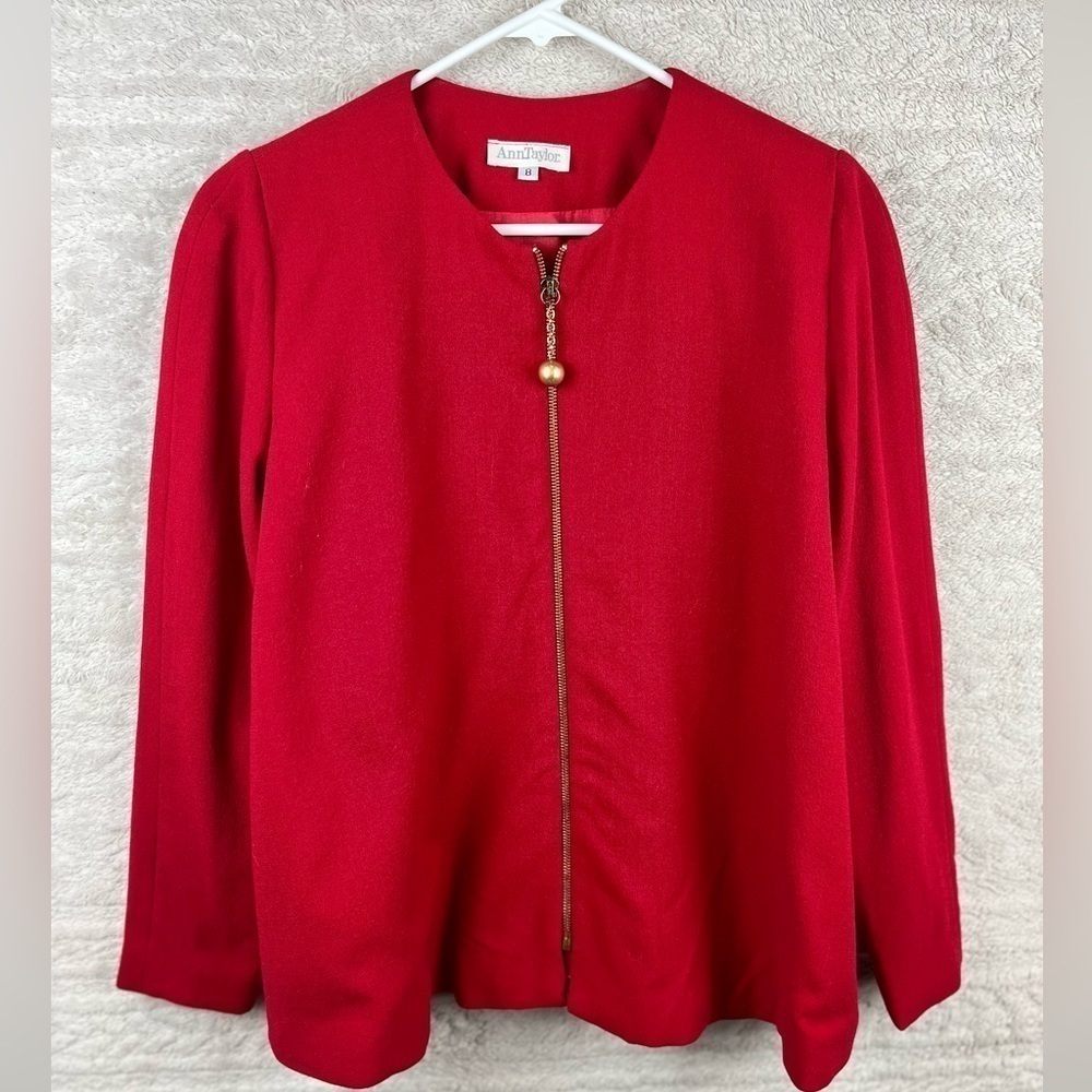 Vintage Wool Red Jacket Size 8 by Ann Taylor Gold hardware